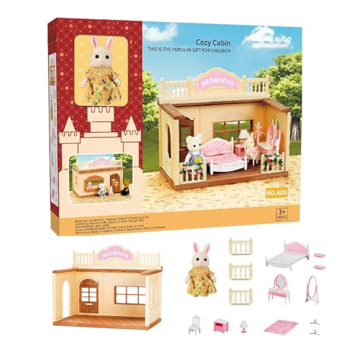 Puppenhaus-Set aus Holz, Kleinkind-Puppenhaus - Puppenhaus-Spielset Tiny House - Holzbausatz mit Möbeln, Spielzeug für Kleinkinder, Miniatur-Puppenhaus-Set, Rollenspiel für Kinder ab 3 Jahren von Generisch