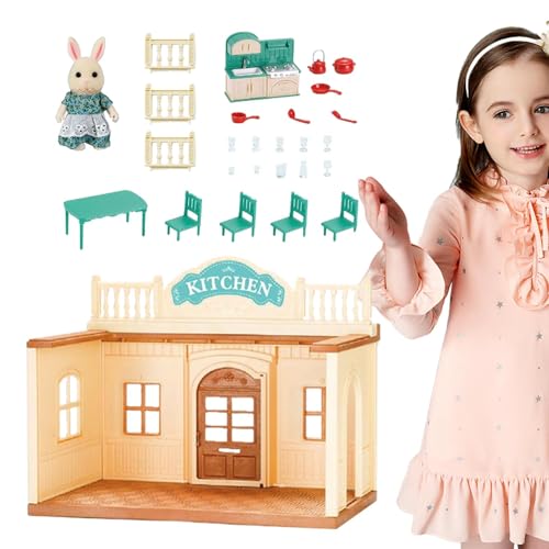 Puppenhaus-Set aus Holz, Kleinkind-Puppenhaus - Winziges Puppenhaus-Spielset-Raummodell,Holzbausatz mit Möbeln, Spielzeug für Kleinkinder, Miniatur-Puppenhaus-Set, Rollenspiel für Kinder ab 3 Jahren von Generisch