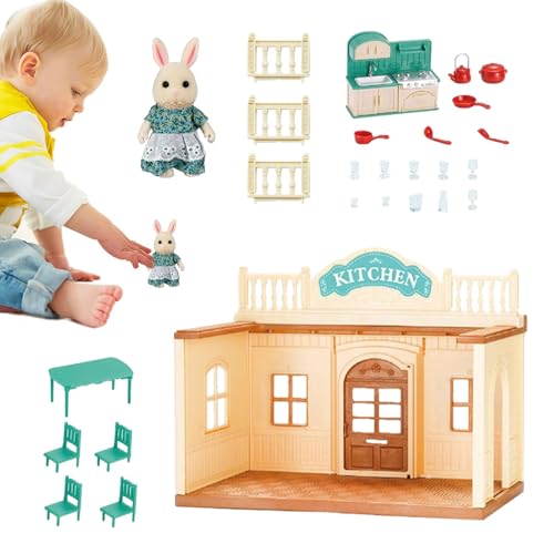 Puppenhaus-Set aus Holz,Puppenhaus-Set aus Holz - Fine Motor Toys Tiny House Spielset,Holzbausatz mit Möbeln, Spielzeug für Kleinkinder, Miniatur-Puppenhaus-Set, Rollenspiel für Kinder ab 3 Jahren von Generisch