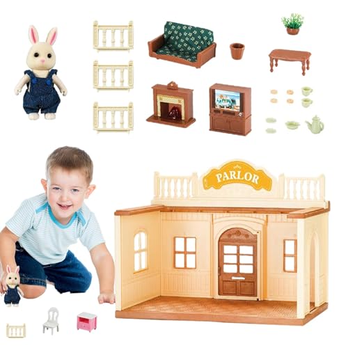 Puppenhaus-Set aus Holz,Puppenhaus-Set aus Holz | Puppenhaus-Spielset Tiny House,Holzbausatz mit Möbeln, Spielzeug für Kleinkinder, Miniatur-Puppenhaus-Set, Rollenspiel für Kinder ab 3 Jahren von Generisch