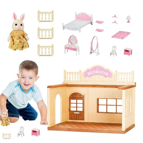 Puppenhaus-Set aus Holz,Puppenhaus-Set aus Holz | Puppenhaus-Spielset Tiny House - Holzbausatz mit Möbeln, Spielzeug für Kleinkinder, Miniatur-Puppenhaus-Set, Rollenspiel für Kinder ab 3 Jahren von Generisch