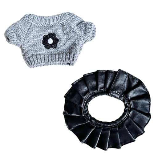 Puppenkleidung, Kleidung für Puppen - Pullover mit Blumenmuster, schwarzer Faltenrock, süße Outfits für 7-Zoll-Puppen | Gefüllte Puppenkostüme, Puppenzubehör, Outfits für kleine Mädchen von Generisch