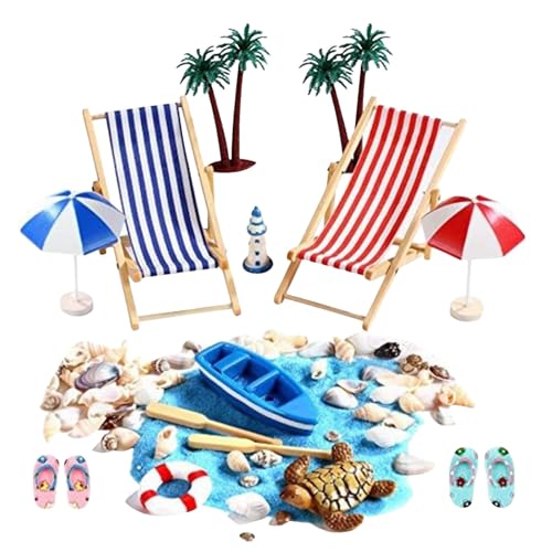 RYc780 Mini-Strandstuhl, Sonnenschirm, kleiner Baumschmuck, Zubehör, Mini-Stranddekoration, geeignet für einzigartige Geschenkdekoration, Blau, 20 x 15 x 4 cm, 15 Stück von Generisch