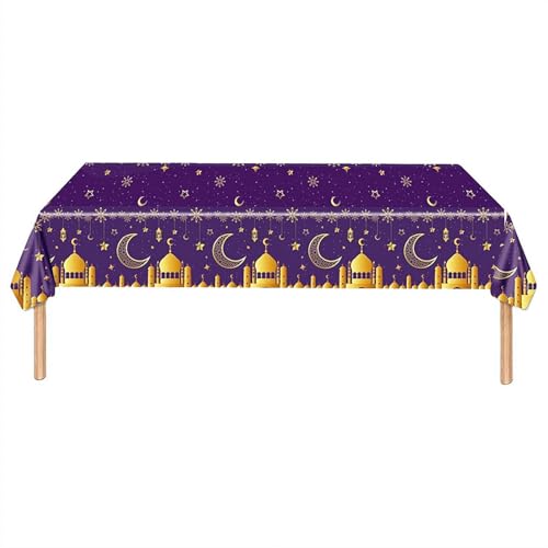 Ramadan-Tischdecke, 130 x 213 cm, rechteckige Ramadan-Kunststoff-Tischdecke, Dekorationen für Zuhause, Eid Mubarak Ramadan, Tischdecken, muslimische Ramadan-Tischdecken (lila) von Generisch