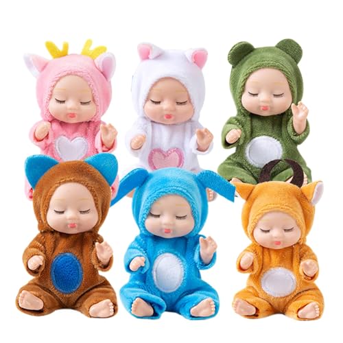 Realistische Schlafpuppen, 6X Schlafende Rebirth-Puppe, Schlafendes süßes Spielzeug 7,6 cm Reborn Puppe, Sammelfiguren Pretend Play Girl Doll mit weicher bequemer Kleidung für Auto, Wohnzimmer von Generisch