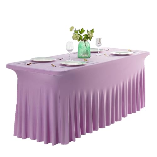 Rechteckige Spandex-Stretch-Tischdecke, Tischrock, Abdeckung für Hochzeiten, Partys, Events, Hellviolett, 122 cm von Generisch