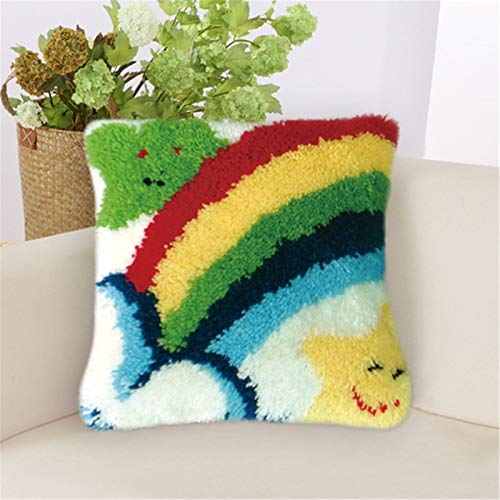 Regenbogen-Knüpfhaken-Set für Erwachsene, DIY-Kissenherstellungs-Set mit Stickerei, Kreuzstich, Kunst, Handwerk, bunte Kissenbezüge für Sofa, Heimdekoration von Generisch