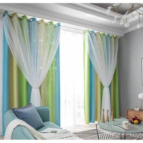 Regenbogen-Verdunkelungsvorhänge für Kinderzimmer, Schlafzimmer, Wohnzimmer, Dekoration, 2 Paneele, doppellagig, Fenstervorhänge mit durchscheinendem dunklem und buntem Design, 100 x 200 cm von Generisch