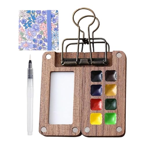 Reise-Farbpalette aus Holz mit 8 Fächern, Reise-Farbpalette, tragbare Aquarellpalette, kleines, tragbares Aquarellfarben-Set, leichtes Malset für den Außenbereich von Generisch