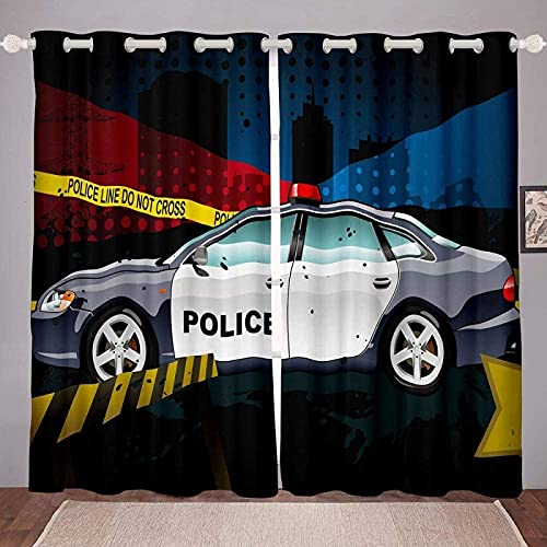 Retro Nostalgische Polizeiauto-Verdunkelungsvorhänge, 3D-Digitaldruck, wärmeisoliert, Kinderzimmer, Vorhänge für Schlafzimmer, Wohnzimmer, 220 x 210 cm von Generisch