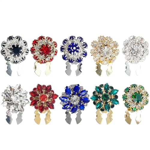 Rhinestone Button Covers - 10 Stück Strass Manschettenknöpfe, 20mm Messingknöpfe mit Strasssteinen in Blumenform, Abnehmbare Hemdzubehör, Schmuck Blusen Kleidung Zubehör für Damen und Mädchen von Generisch