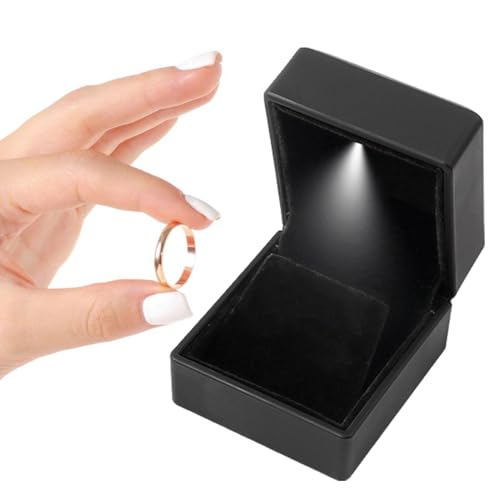 Ring-Schmuckschatulle mit LED, Hochzeitsring-Box mit Licht, Ringbox mit Licht, Jahrestags-Halsketten-Anhängerbox, quadratische LED-Schmuckvitrine, Halsketten-Ringhalter für Hochzeit von Generisch