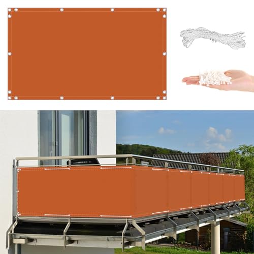 Robustes Windschutznetz mit Ösen und Kabelbindern, UV-Schutz, Schattennetz für Balkon, Wand, Garten, Veranda, Gewächshaus, 80 x 350 cm, Orange von Generisch