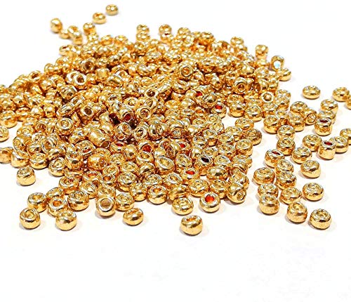 Rocailles Perlen 2mm Glasperlen Set 12500 Stück 12/0 Glassamenperlen Zum Auffädeln Perlen für Armbänder Kleine Bastelperlen Schmuckperlen Seed Beads (Gold Metallic) von Generisch