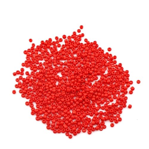 Rocailles Perlen 2mm Glasperlen Set 12500 Stück 12/0 Glassamenperlen Zum Auffädeln Perlen für Armbänder Kleine Bastelperlen Schmuckperlen Seed Beads (Rot Opak) von Generisch