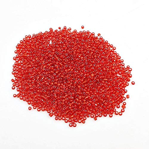 Rocailles Perlen 2mm Glasperlen Set 12500 Stück 12/0 Glassamenperlen Zum Auffädeln Perlen für Armbänder Kleine Bastelperlen Schmuckperlen Seed Beads (Rot Silbereinzug) von Generisch