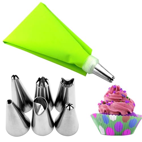 Rohrleitungen - Cupcake Piping Kit | Rohrleitungsdüsenset, edelstahll -Glasur -Düsen und Gebäcksack, Kuchen -Dekorations -Kit, Haushaltsbackvorräte mit Kuppler für Cupcake -Gebäckdekoration von Generisch