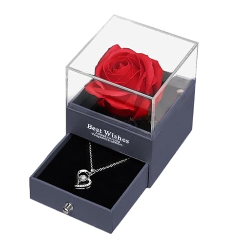 Rosenbox mit Halskette, romantische Rosenbox mit Halskette, herzförmige Halsketten-Aufbewahrungsbox, Valentinstag-Schmuck-Geschenk-Box, perfekt für Urlaub, elegante Schmuckschatulle für besondere von Generisch