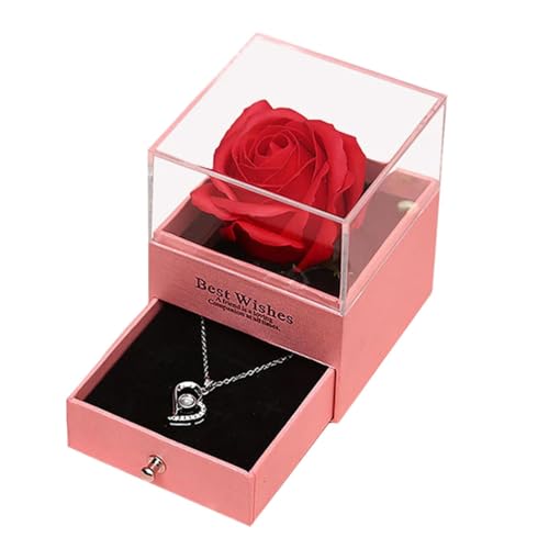 Rosenbox mit Halskette, romantische Rosenbox mit Halskette, herzförmige Halsketten-Aufbewahrungsbox, Valentinstag-Schmuck-Geschenk-Box, perfekt für Urlaub, elegante Schmuckschatulle für besondere von Generisch