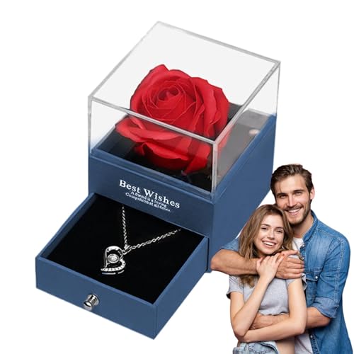 Rosenbox mit Halskette, romantische Rosenbox mit Halskette, herzförmige Halsketten-Aufbewahrungsbox, Valentinstag-Schmuck-Geschenk-Box, perfekt für Urlaub, elegante Schmuckschatulle für besondere von Generisch