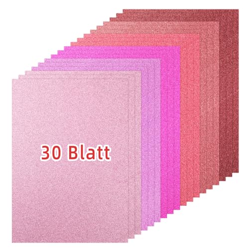 Rot Serie Glitzerpapier zum Basteln, 30 Blatt Bunt Glitzer Papier A4, 6 Farben, 250g/m² Glitterkarton zum Basteln und Gestalten von Generisch