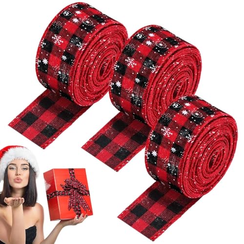 Rotes und schwarzes Band – Baumschmuck, Büffelkariert, Drahtband, 3 Rollen, Büffelkariert, Jute, Drahtkante, Weihnachtsbaumschmuck, Webband für Hochzeiten, Partys, Urlaubsdekoration von Generisch