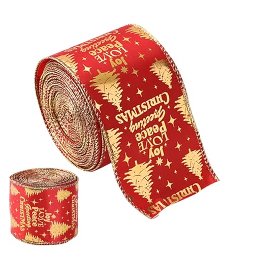 Rotgoldenes Band, Weihnachtsbaumband,2,5-Zoll-Weihnachtsband mit Draht zum Verpacken - 2,2 Yards durchsichtiges Samtband aus rotem Organza, Weihnachtsband mit Draht zum Verpacken, für Bäume, Kränze, K von Generisch