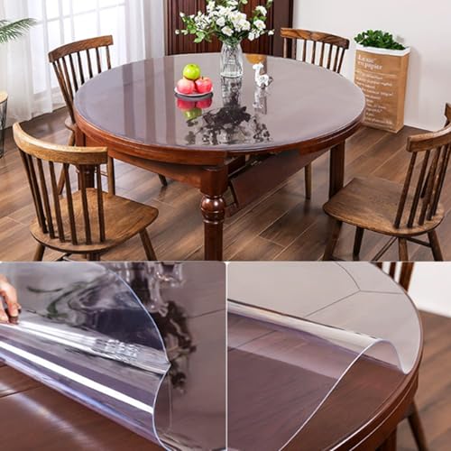 Runde PVC-Tischdecke, wasserdicht, hitzebeständig, abwischbar, Kunststoff-Tischschutz, 3 mm dick, transparente Tischunterlage für Zuhause, Küche, Mehrzweck-Tischdecke, 200 cm von Generisch