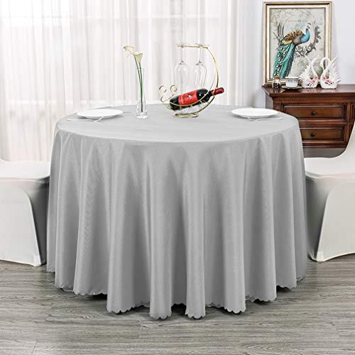 Runde Polyester-Tischdecke, Silbergrau, 157,5 cm dicker Stoff, ideal für Innenküchen, rustikale Terrassen und Bistros, kleine Tischdecke für Esstisch, Durchmesser 160 cm von Generisch