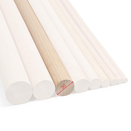 Rundstab Eiche 1m lang, Ø 8-40mm, Holzrundstäbe Rundholz Bastelholz Treppensprosse (Ø 30mm) von Generisch