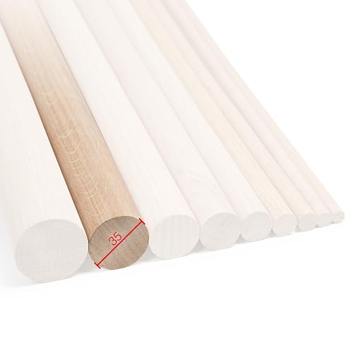 Rundstab Eiche 1m lang, Ø 8-40mm, Holzrundstäbe Rundholz Bastelholz Treppensprosse (Ø 35mm) von Generisch