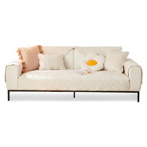 Rutschfester Sofa-Schonbezug aus Plüschstoff für L-förmiges Sektionssofa, dick strukturiert, Möbelschutz für 1-, 2-, 3-, 4-Sitzer-Couch, Beige, 90 x 160 cm von Generisch