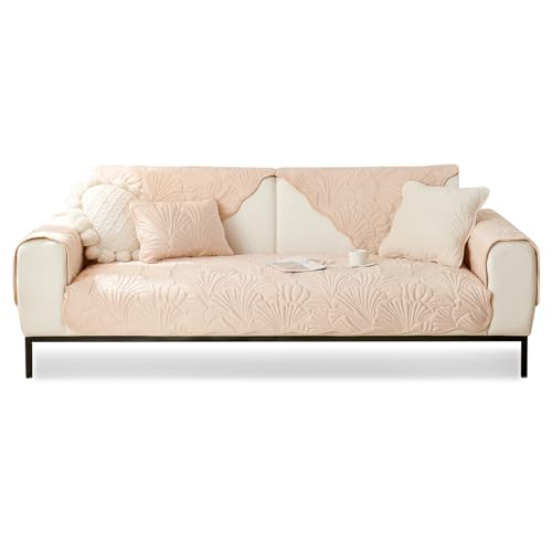 Rutschfester Sofa-Schonbezug aus Plüschstoff für L-förmiges Sektionssofa, dick strukturiert, Möbelschutz mit Kissenbezügen, 1-, 2-, 3-, 4-Sitzer, Hellgelb, 110 x 240 cm, inklusive Sitzbezug von Generisch