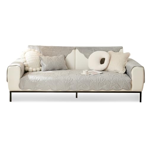 Rutschfester Sofa-Schonbezug aus Plüschstoff für L-förmiges Sofa, dick strukturiert, Kissenbezug, Möbelschutz, Hellgrau, 110 x 180 cm von Generisch