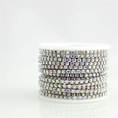 SS12 Strassbesatz, 9,1 m/Rolle, 3 mm, modisches Accessoire, geschlossene Strass-Kette, silberfarbene Basis AB von Generisch