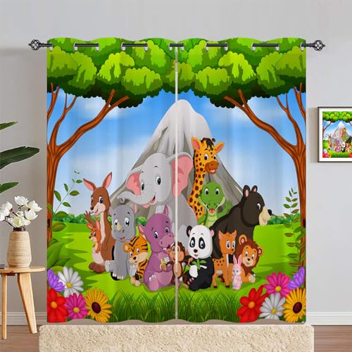 Safari Dschungeltier-Verdunkelungsvorhänge für Kinderzimmer, Elefanten-Löwen-Druck, wärmeisoliert, Fenstervorhänge, 117,8 x 228,6 cm, 2 Stück von Generisch