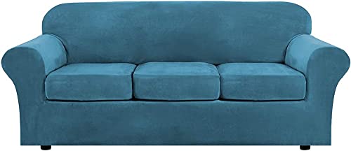 Samt-Sofabezug-Set, elastische Stretch-Couchbezüge für 3-Sitzer-Sofa, dicker Samtstoff, schützt vor Hundekratzern, Katzensofa-Schutz, inklusive Sitzkissenbezug von Generisch