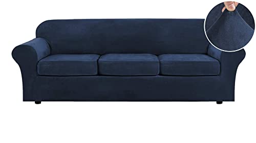 Samt-Sofabezug-Set, elastischer Stretch-Couch-Schonbezug für 3-Sitzer-Sofa, dicker Samtstoff, Haustier-Kratzschutz, Sofaschoner, Sitzkissenbezug, 4er-Set von Generisch