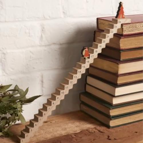 Santa Climbing Staircase Countdown Kalender, Santa's Staircase Countdown Kalender, Holz Santa Staircase Adventskalender 2024, Weihnachts-Countdown Dekoration für Home Office Table Top Kalender von Generisch