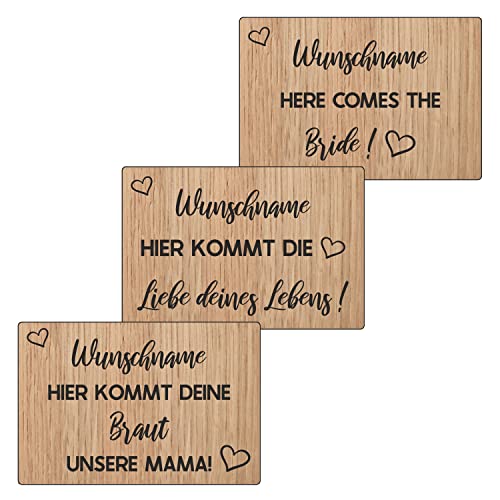 Schild für die Hochzeit, Vintage Schild aus Holz für die Trauung, Hier kommt die Braut personalisiert, Hochzeitsdeko, Trauung in der Kirche, Holzschild aus Edelholz furniert (Eiche) von Generisch