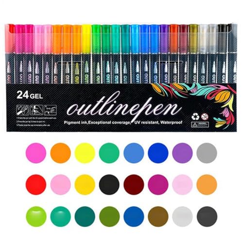 Schimmernde Glitzer-Marker für Kinder, Doppelkonturenstifte, Konturenstift-Set, Selbstumrissmarker für Glitzer-Doodle-Zeichnen, Scrapbooking, Journaling, Grußkarten, Kunsthandwerk von Generisch