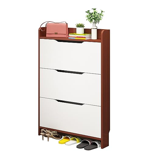 Schlanker, platzsparender Schuhschrank, moderner vertikaler Schuhschrank für den Eingangsbereich, großes Fassungsvermögen, geschlossenes Holz-Schuhregal in Teak-Farbe, schlichtes Design für Schlanker, platzsparender Schuhschrank, moderner vertikaler Schuhschrank für den Eingangsbereich, großes Fassungsvermögen, geschlossenes Holz-Schuhregal in Teak-Farbe, schlichtes Design für von Generisch