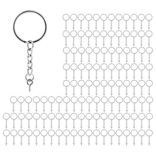 Schlüsselanhänger-Bastelarbeiten, geteilter Schlüsselring, geteilter Schlüsselring-Set - 120X geteilte Schlüsselanhänger mit Kette und Schraubösenstiften - Schlüsselanhänger Crafts Arts Indoor Outdoor von Generisch