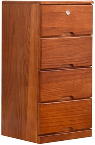 Schmaler Schubladenschrank aus Massivholz mit Schloss, 45 cm breit, Schlafzimmer-Kommode, Organizer (Holz, Gelb, 4 Ebenen) von Generisch