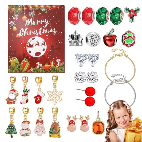 Schmuck-Adventskalender, Weihnachts-Adventskalender-Armband, 24-Tage-Countdown-Kalender-Armband-Set, Countdown bis Weihnachten Adventskalender Schmuckherstellungsset für Weihnachtsdekorationen von Generisch