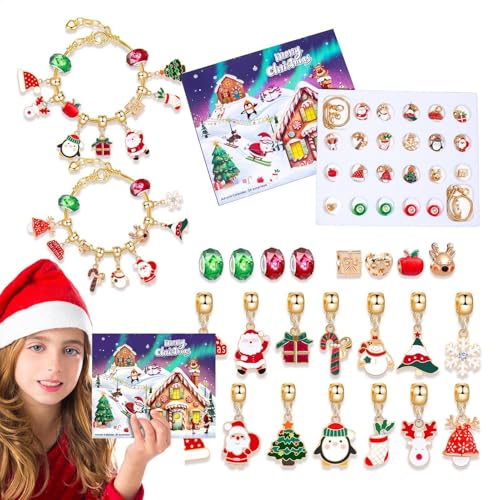 Schmuck-Adventskalender,Armband-Adventskalender | Schmuckherstellungsset,2024 Weihnachts-Countdown-Kalender, Armband-Adventskalender, Charm-Armbänder, Armband-Herstellungsset für Festival-Feiertage von Generisch