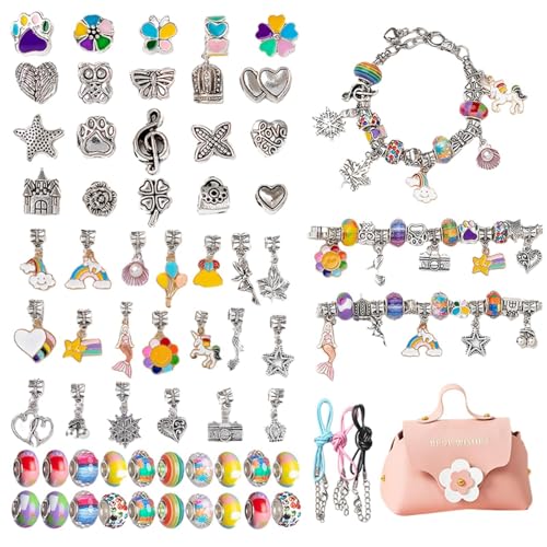 Schmuckherstellungsset, Armbandherstellungsset für Mädchen,Schmuckherstellungszubehör Buntes Perlenarmband-Set | Modisches Perlen-Bastelset für Kinder, Charm-Armband-Halsketten-Set zum Basteln von Generisch