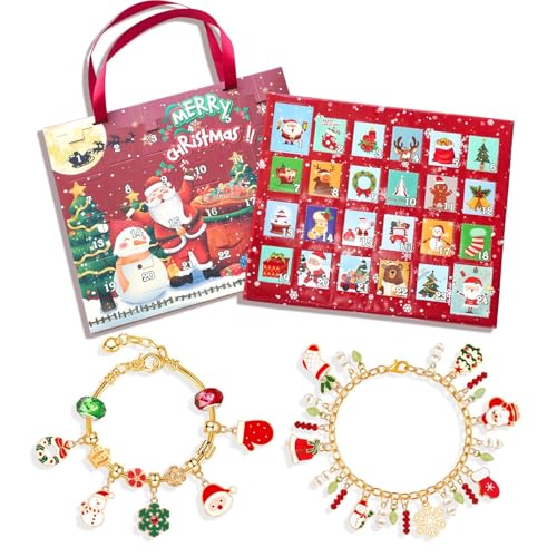 Schmuckherstellungsset 24 Tage Charm-Armbänder, Adventskalender 2024 Mädchen, Weihnachtskalender Countdown 2024, Kalender-Ornament-Armband-Bastelset, Für Kinder, Mädchen, Partygeschenke, Klassenzimme von Generisch