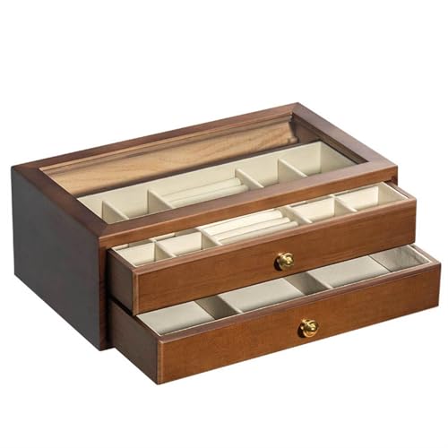 Schmuckschatulle mit Schublade, Schmuckhalter, Organizer, Glasplatte, Holzschmuckhalter, Box, übersichtliche Anzeige, Schmuckaufbewahrungsbox für Ringe, Halsketten, Armbänder, Armreifen, Uhr von Generisch