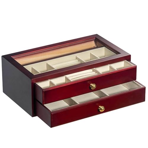 Schmuckschatulle mit Schublade, Schmuckhalter, Organizer, Glasplatte, Holzschmuckhalter, Box, übersichtliche Anzeige, Schmuckaufbewahrungsbox für Ringe, Halsketten, Armbänder, Armreifen, Uhr von Generisch